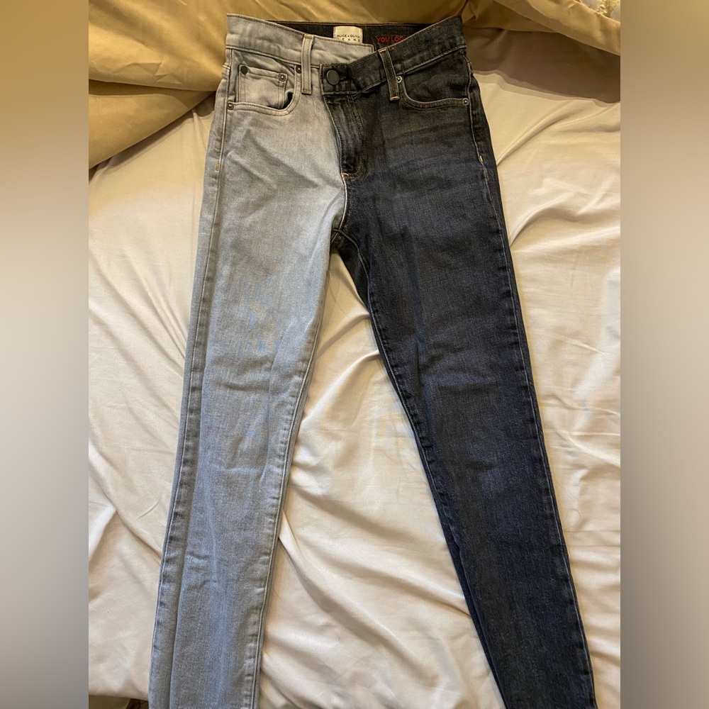 Alice + Olivia Criss Cross Two-Toned Jeans